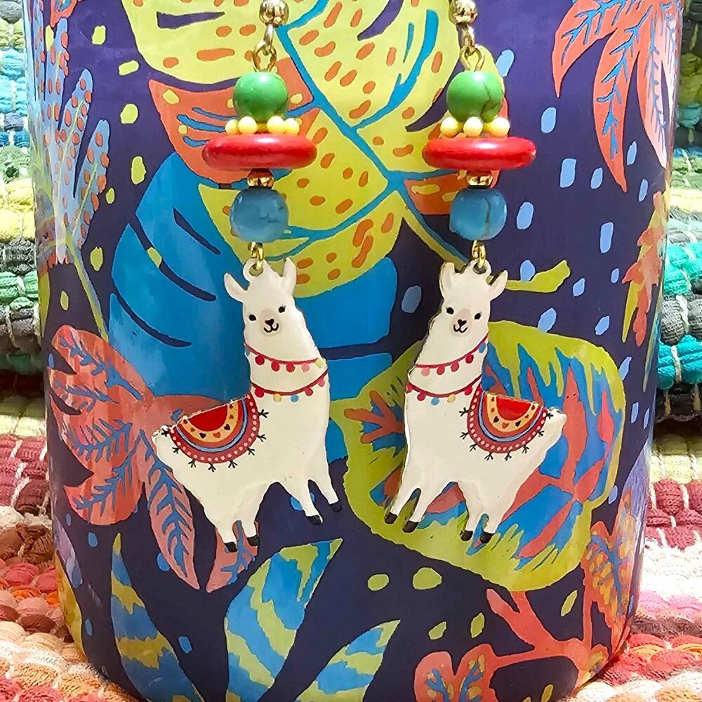 Artisan Earrings. Llamas. Colorful, Beaded. Pierced. - Picture 7 of 7
